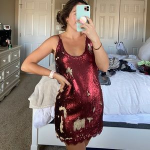 Free People Sequined Dress - Red and Gold